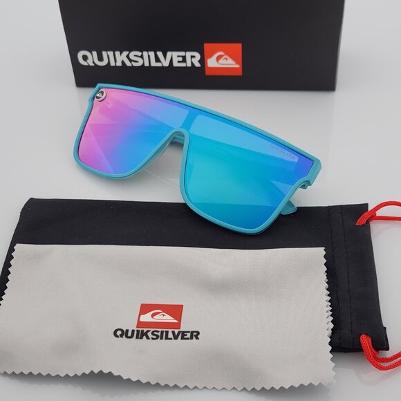 Quiksilver Shield Sunglasses Electric Blue Frame Flash Blue-Purple Mirror Lens - Picture 2 of 12